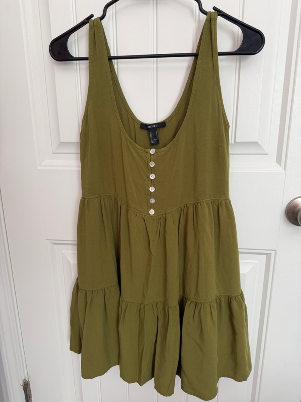 Olive Green Dress with Button Detail